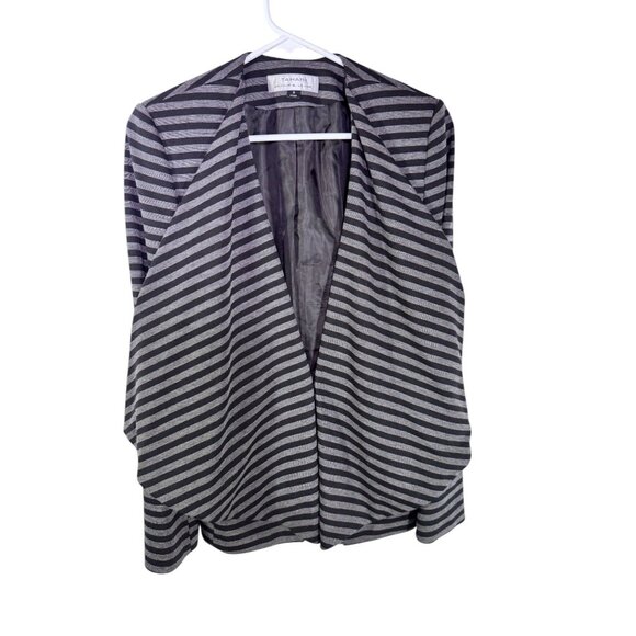 Tahari Arthur S. Levine Striped Open Blazer Gray Black Knit Jacket Size 8 - Picture 5 of 7